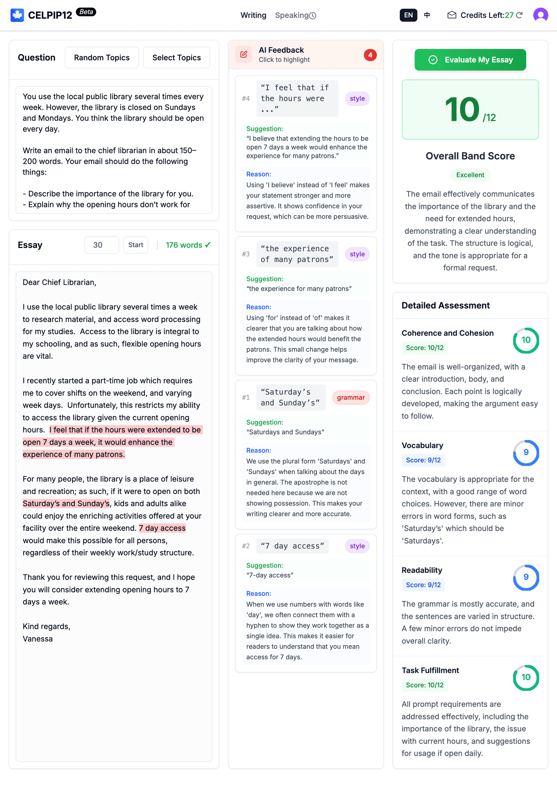 CELPIP Writing Practice Interface